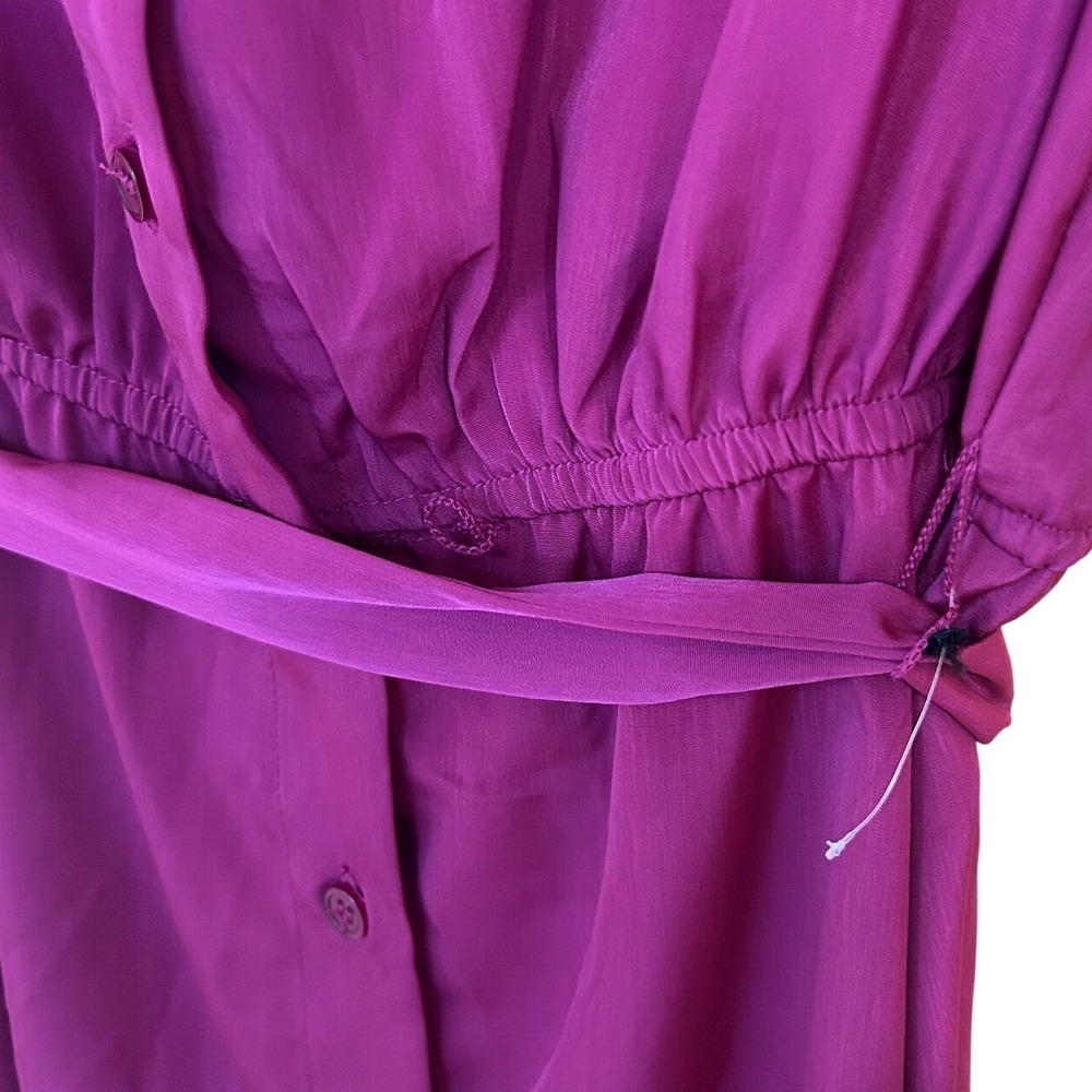 AB Studio Women Magenta Pink Button Front Roll Tab Sleeve Belted Dress 6 NEW - Picture 5 of 7